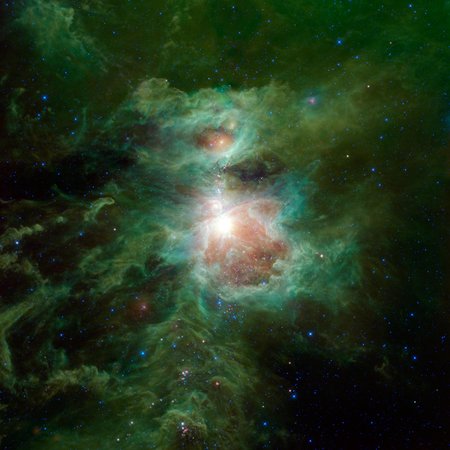 The Orion Nebula as seen in infrared light by WISE.