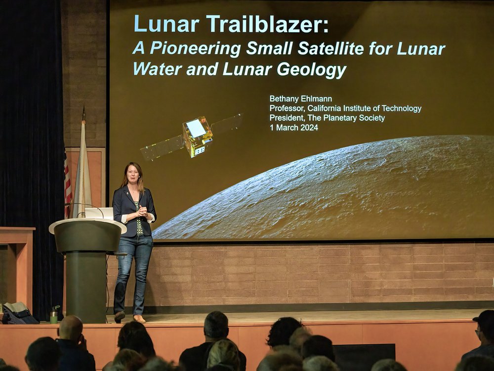 Planetary Scientist Bethany Ehlmann gives a talk in the Furnace Creek auditorium at Death Valley National Park