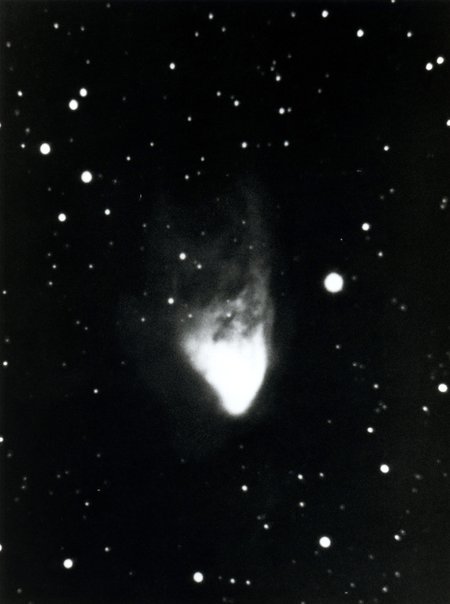 This shows the first picture taken by the Hale Telescope: a wispy nebula.