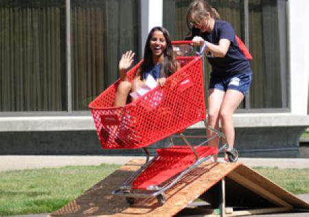 Shopping cart going over a bridge. Ditch Day 2012