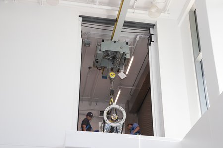 A scientific instrument in a doorway