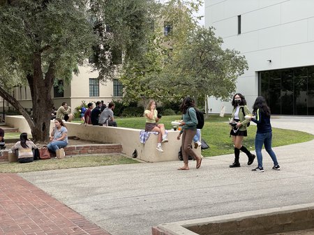 Students gather on campus as the new academic year begins.