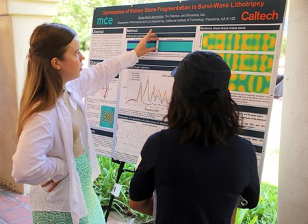 Brynja Bjarnadóttir, a visiting student from the University of Iceland, describes a novel approach to breaking apart kidney stones using higher-frequency, lower-power sound waves than usual, to improve the treatment's efficacy.