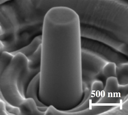 A scanning electron microscope image of one of the copper pillars used in the experiment.