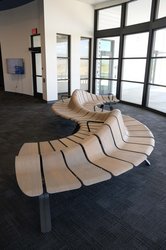 Picture of the center&#x27;s curvy benches.