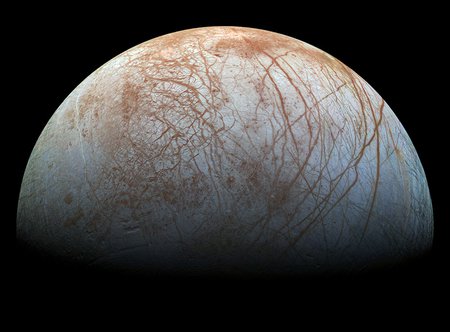 Europa, as imaged by NASA's Galileo spacecraft.