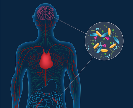 Artist’s concept depicting microbes in the gut