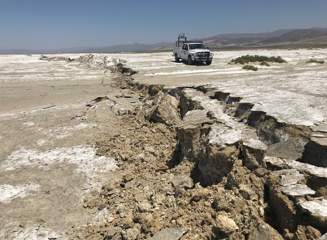 A surface rupture shows ground movement following a pair of large earthquakes that struck near Ridgecrest, CA, on July 4 and 5.