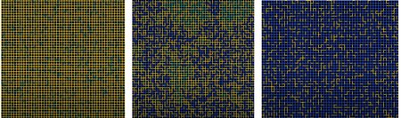 These images show three different phases in a percolation model: before, at, and beyond the critical phase transition