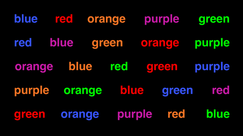 Names of colors printed in other colors