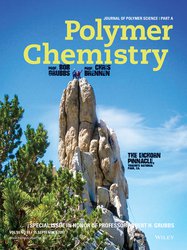 The cover of the journal Polymer Chemistry is dominated by a large photo showing Bob Grubbs and Chris atop a rocky spire known as the Eichorn Pinnacle.