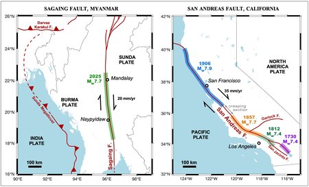 ミャンマー地震の画像化とモデリングがサンアンドレアス断層の挙動を解明（Imaging and Modeling of Myanmar Quake Gives Clues about Behavior of the San Andreas）